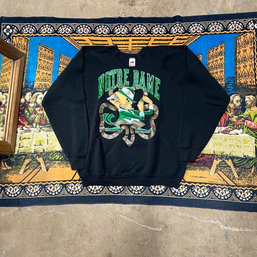 Vintage notre dame college black crewneck sweatshirt Size XL 90s made in usa
